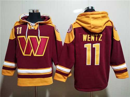 Washington Commanders #11 Carson Wentz Burgundy Lace-Up Pullover Hoodie,We sell and wholesale Washington Commanders #11 Carson Wentz Burgundy Lace-Up Pullover Hoodie on line form chian!